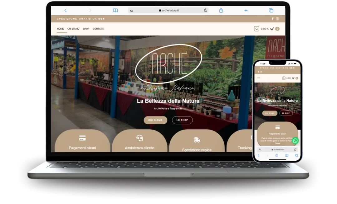 Mockup di sito web ecommerce realizzato per un'azienda