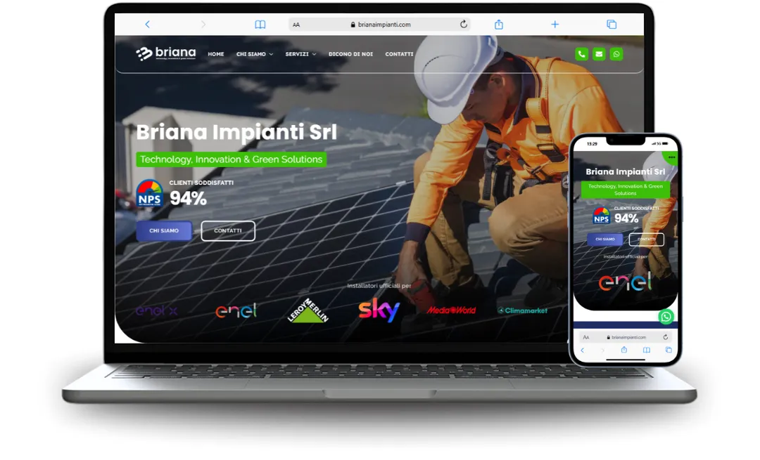 Mockup di sito web realizzato per un'azienda