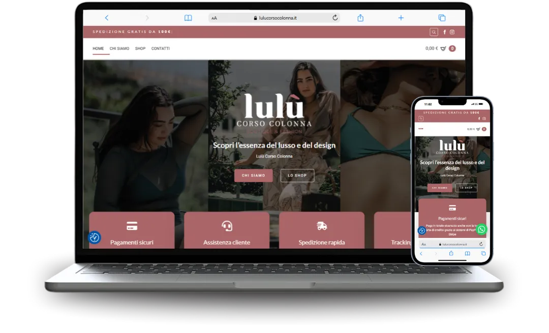 Mockup di sito web ecommerce realizzato per un'azienda