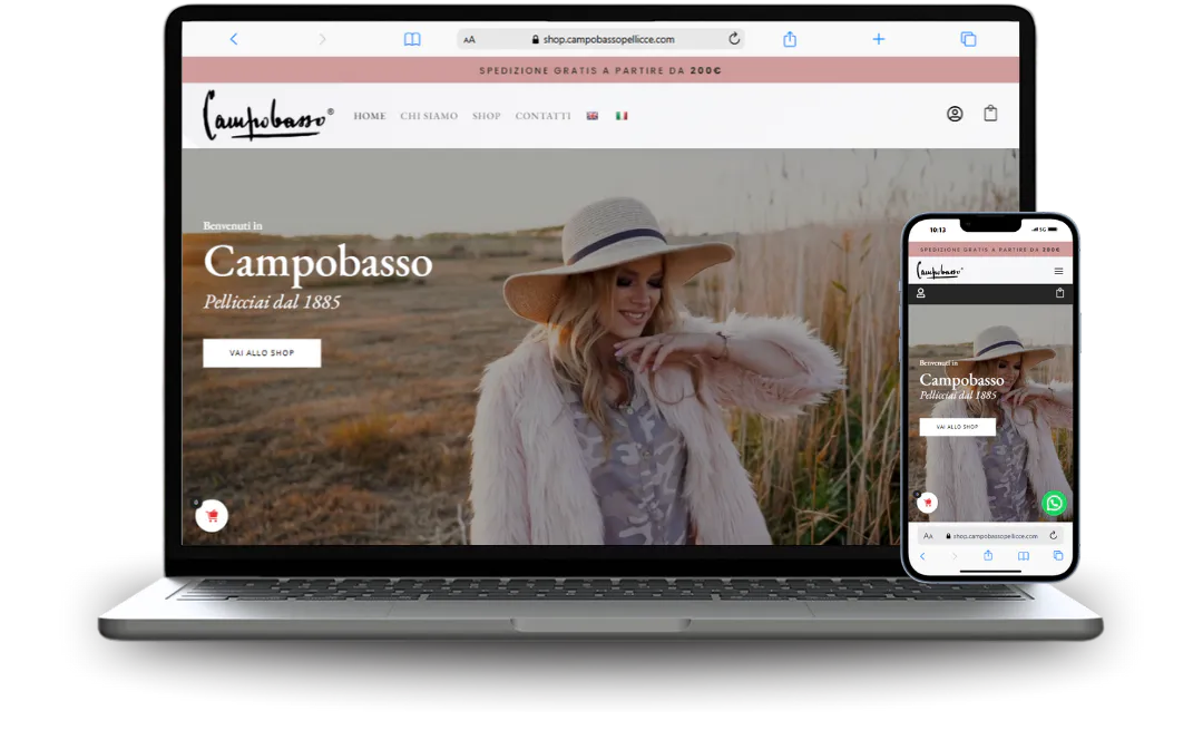 Mockup di sito web ecommerce realizzato per un'azienda